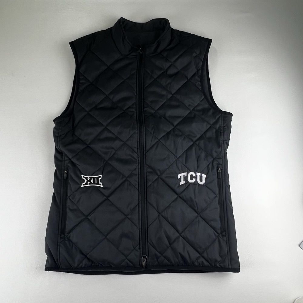 Nike TCU Horned Frogs Reversible Vest Mens Black Quilted Grey Fleece Big 12 L